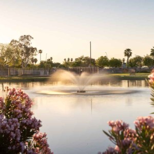 property fountain in lake